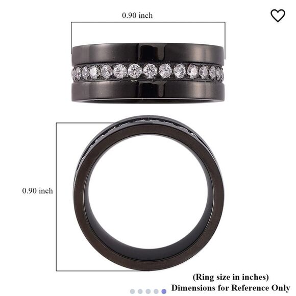 White Austrian Crystal Ring in Natural Tungsten Carbide Black size 8 - Picture 6 of 8